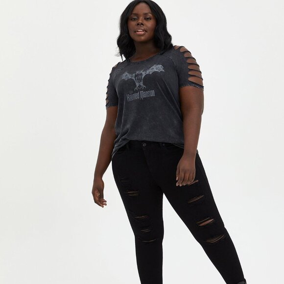 Torrid Size 6(30/32) Disney Haunted Mansion Bat Slash Top - Mineral Wash Black - Picture 2 of 4